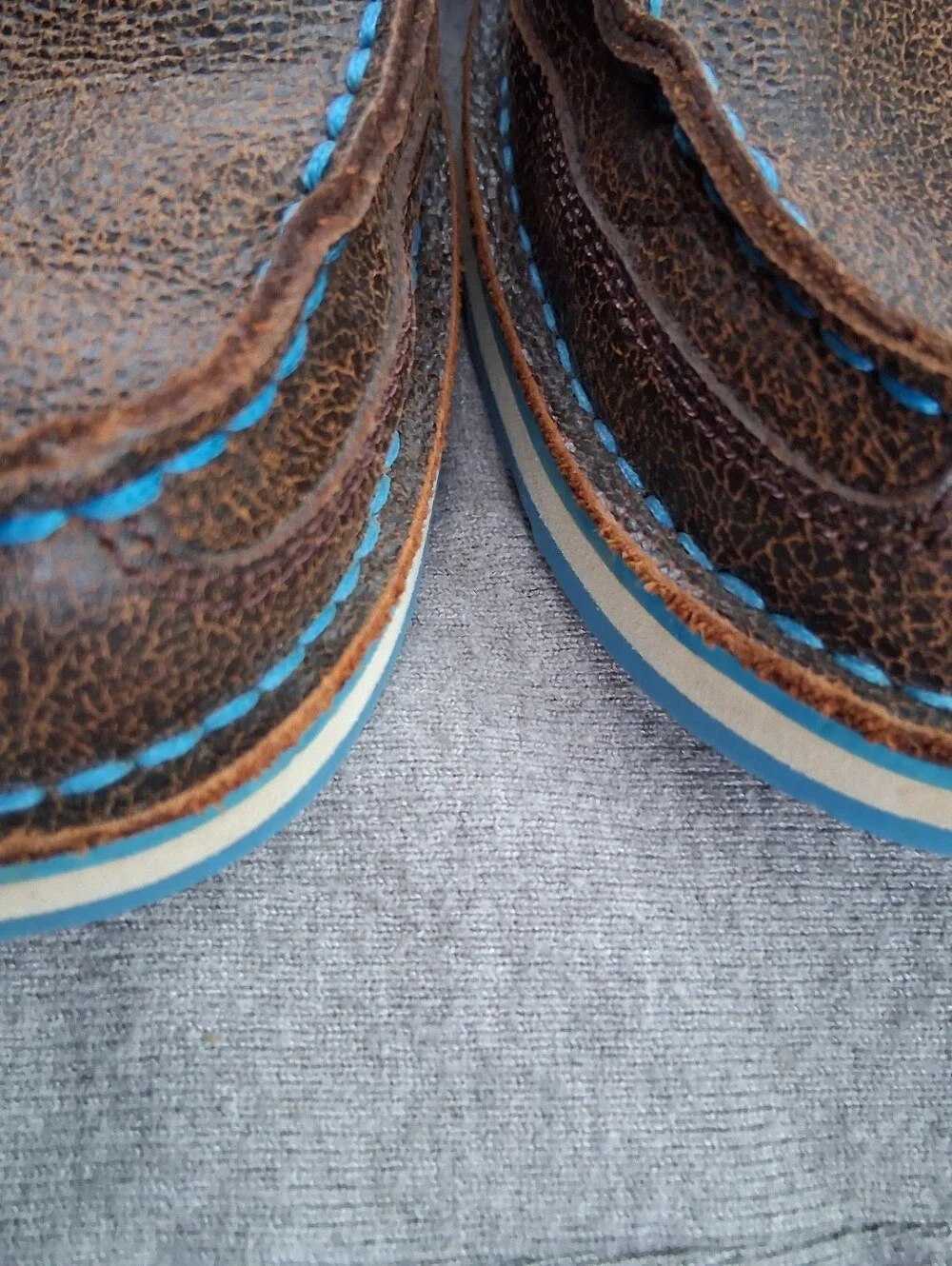 Ariat Brown Leather Slip-On Loafers with Blue Stitching